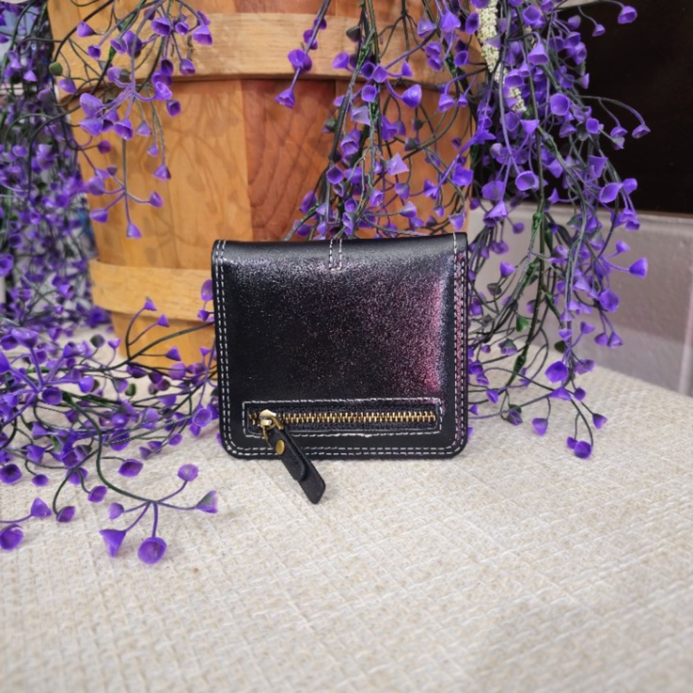 Gothic Cross Stud Bifold Pull Tab Wallet | Black | 4x4in - Picture 2 of 8